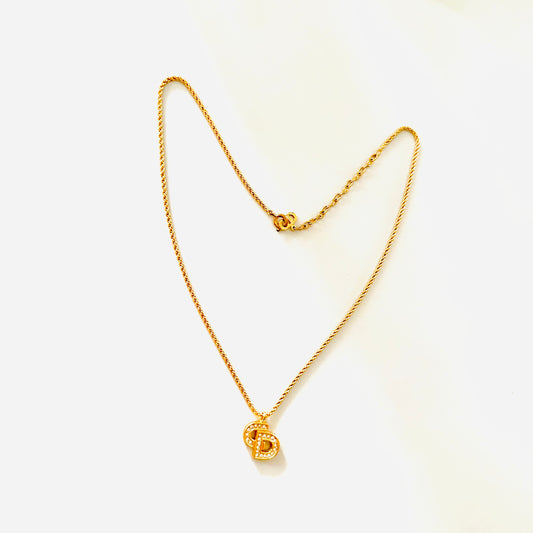 Christian Dior Gold & Crystals CD Monogram Logo Classic Vintage Necklace