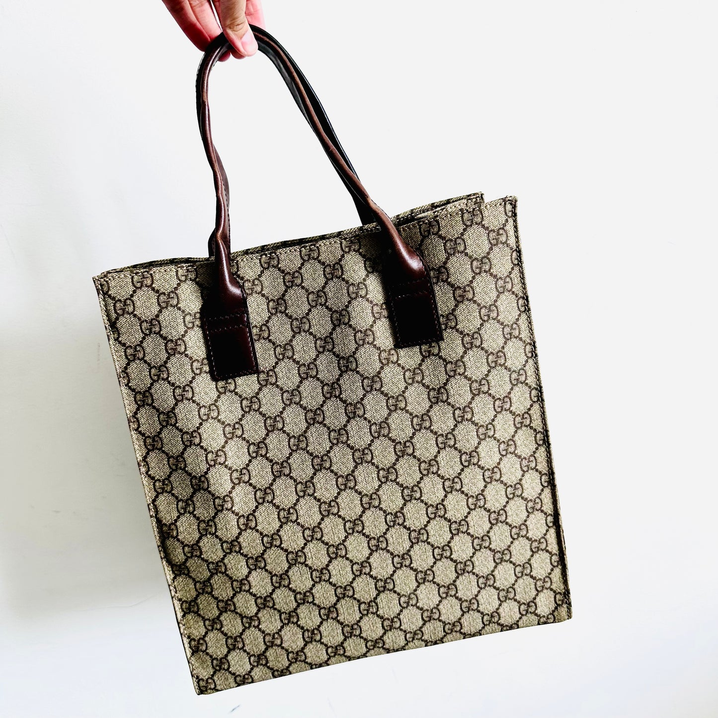 Gucci Beige Supreme GG Monogram Logo Tall Shopper Shoulder Tote Bag