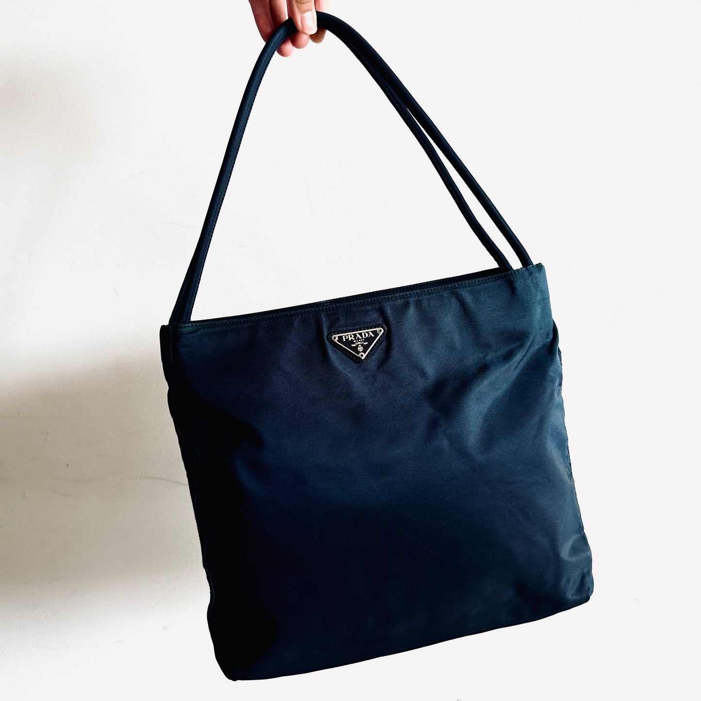 Prada Tessuto Navy Blue Classic Logo Nylon Shopper Shoulder Tote Bag