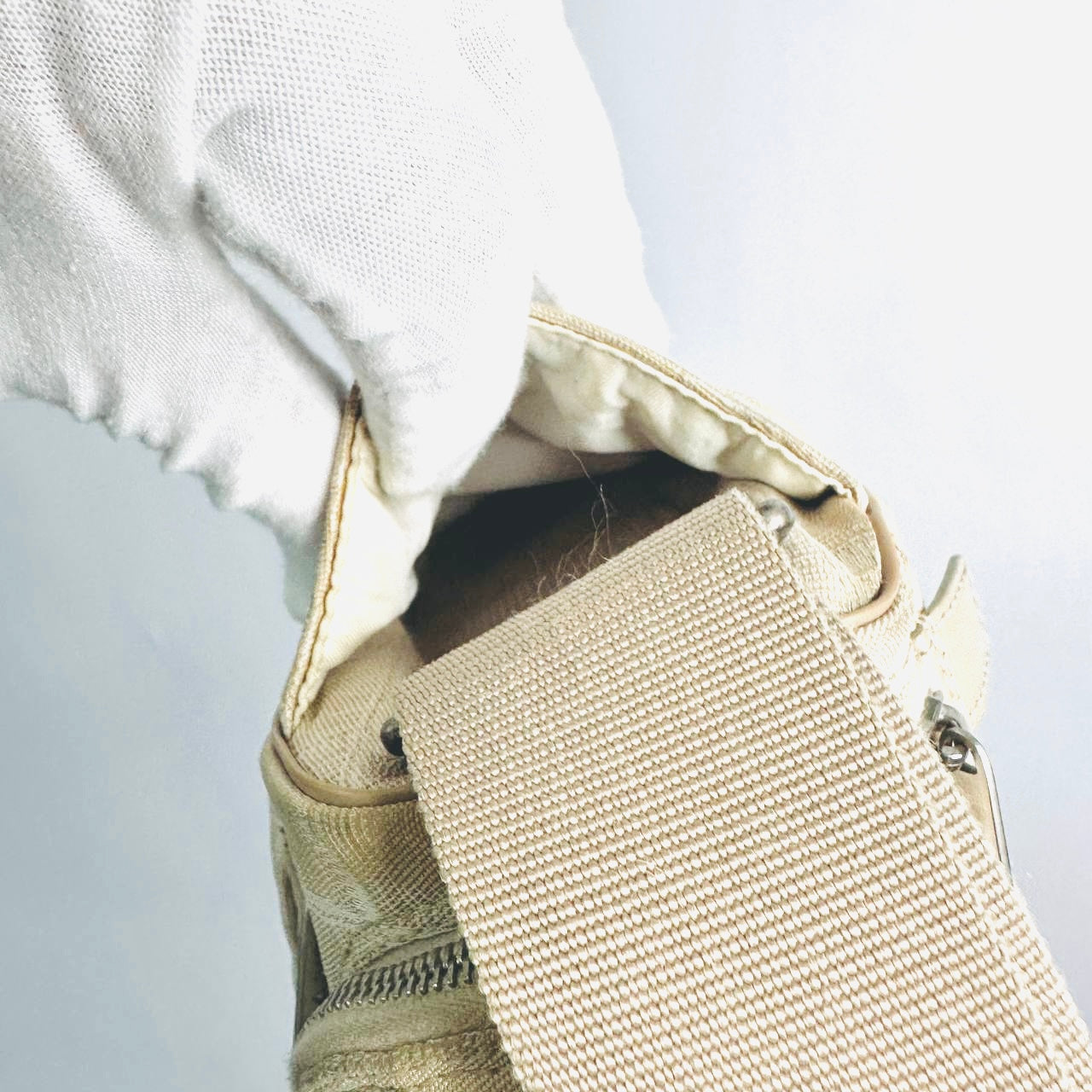 Chanel Taupe Beige Travel Line Quilted Jacquard CC Monogram Logo Shoulder Sling Hobo Baguette Bag 7s