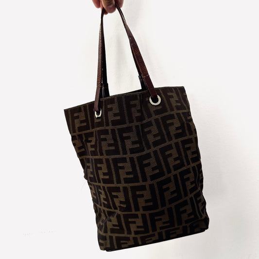 Fendi Zucca FF Monogram Logo Shoulder Shopper Tote Bag