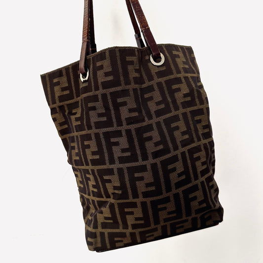 Fendi Zucca FF Monogram Logo Shoulder Shopper Tote Bag