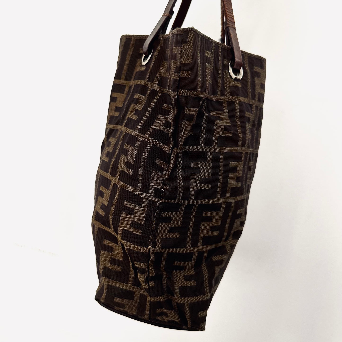 Fendi Zucca FF Monogram Logo Shoulder Shopper Tote Bag