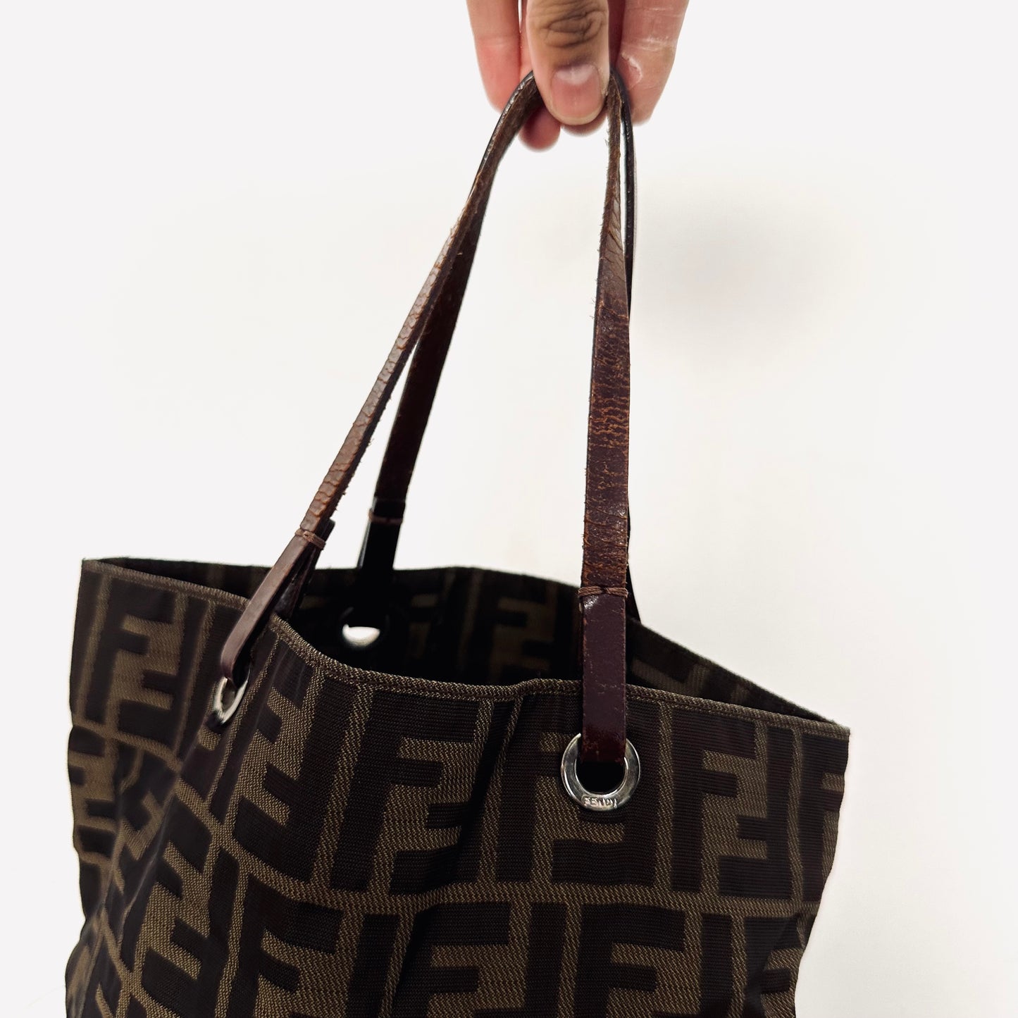 Fendi Zucca FF Monogram Logo Shoulder Shopper Tote Bag