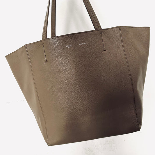 Celine Taupe GHW Cabas Phantom Small Monogram Logo Shopping Shoulder Tote Bag Soft Grained Calfskin