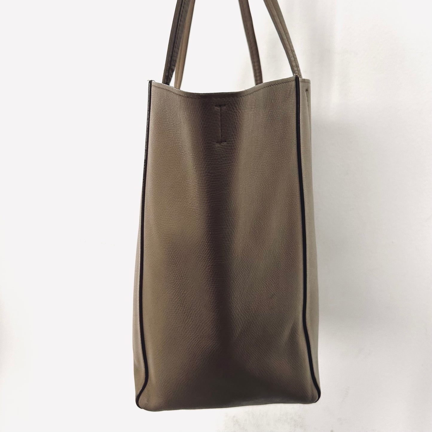 Celine Taupe GHW Cabas Phantom Small Monogram Logo Shopping Shoulder Tote Bag Soft Grained Calfskin