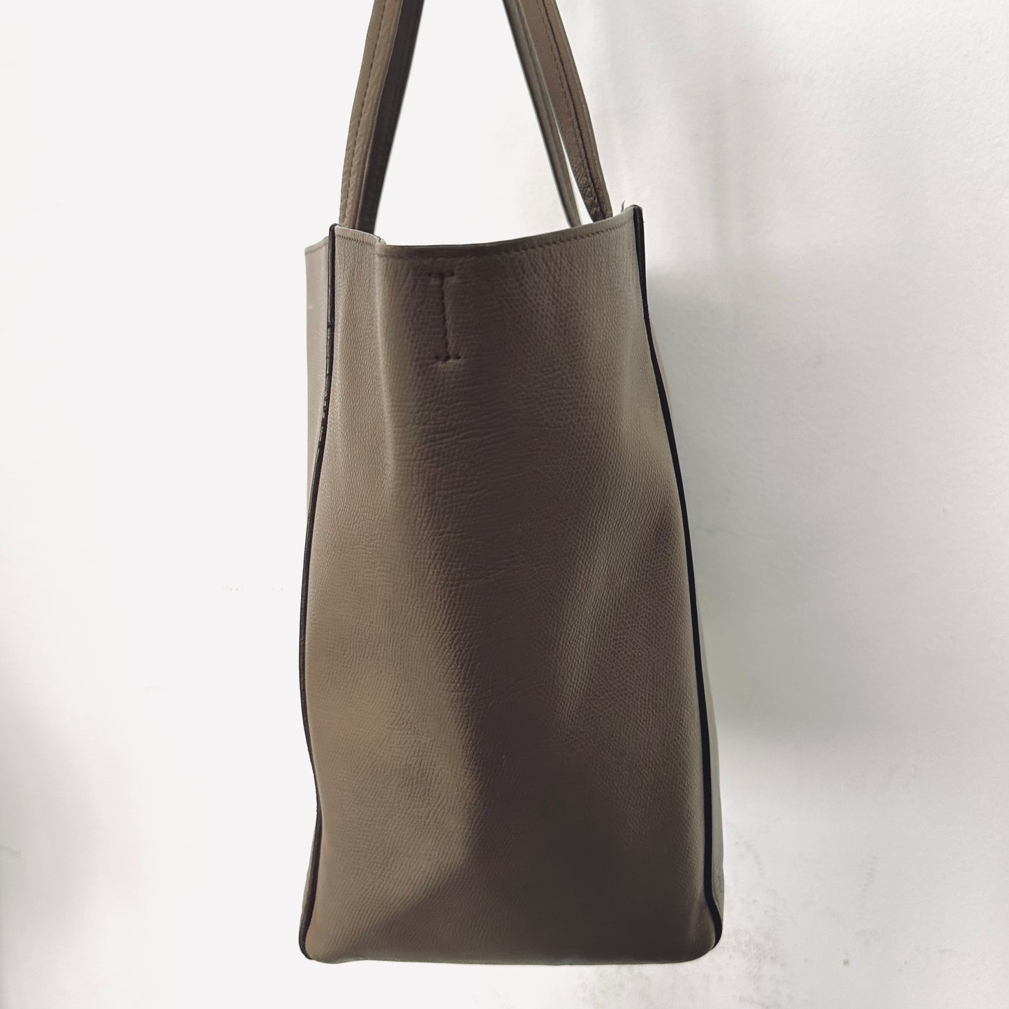 Celine Taupe GHW Cabas Phantom Small Monogram Logo Shopping Shoulder Tote Bag Soft Grained Calfskin