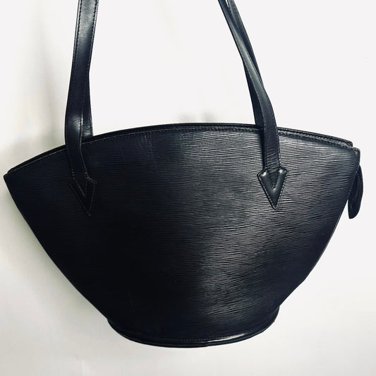 Louis Vuitton LV Black GHW Saint Jacques Epi Leather Monogram Logo Bucket Shopper Shoulder Tote Bag