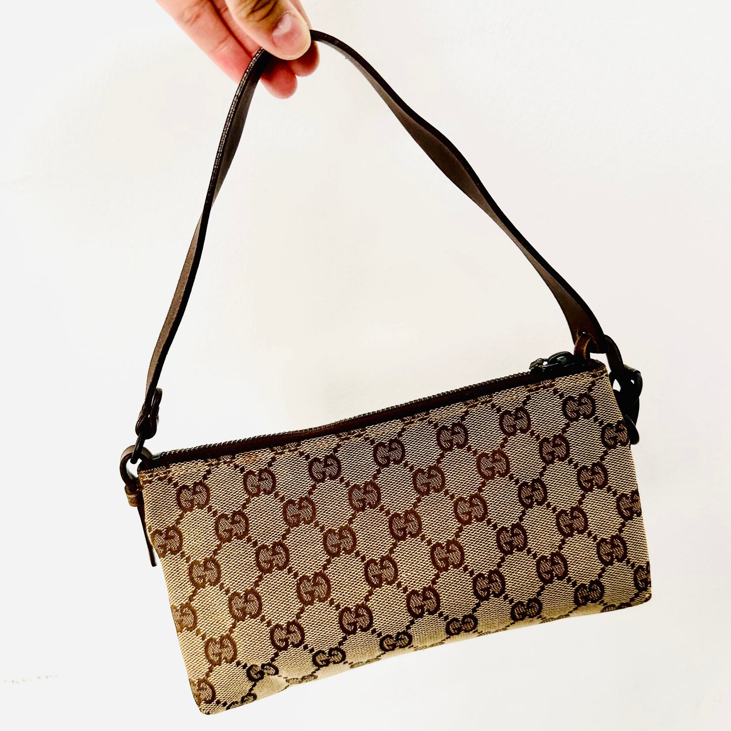 Gucci Beige / Brown GG Monogram Logo Hobo Pochette Shoulder Bag