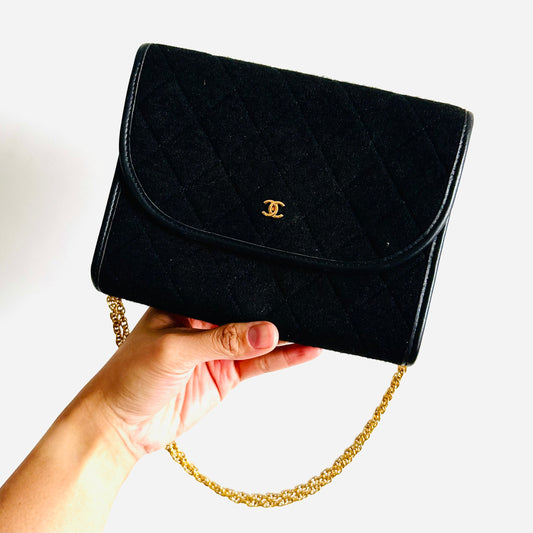 Chanel Black GHW Quilted Jersey CC Logo 2-Way Vintage Flap Mini Shoulder Sling Bag Pre Series