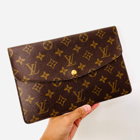 Louis Vuitton LV Double Rabat Monogram Logo GHW Pochette Flap Pouch Clutch Case