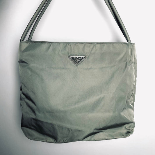 Prada Sage Green Tessuto City Classic Logo Structured Shoulder Tote Bag