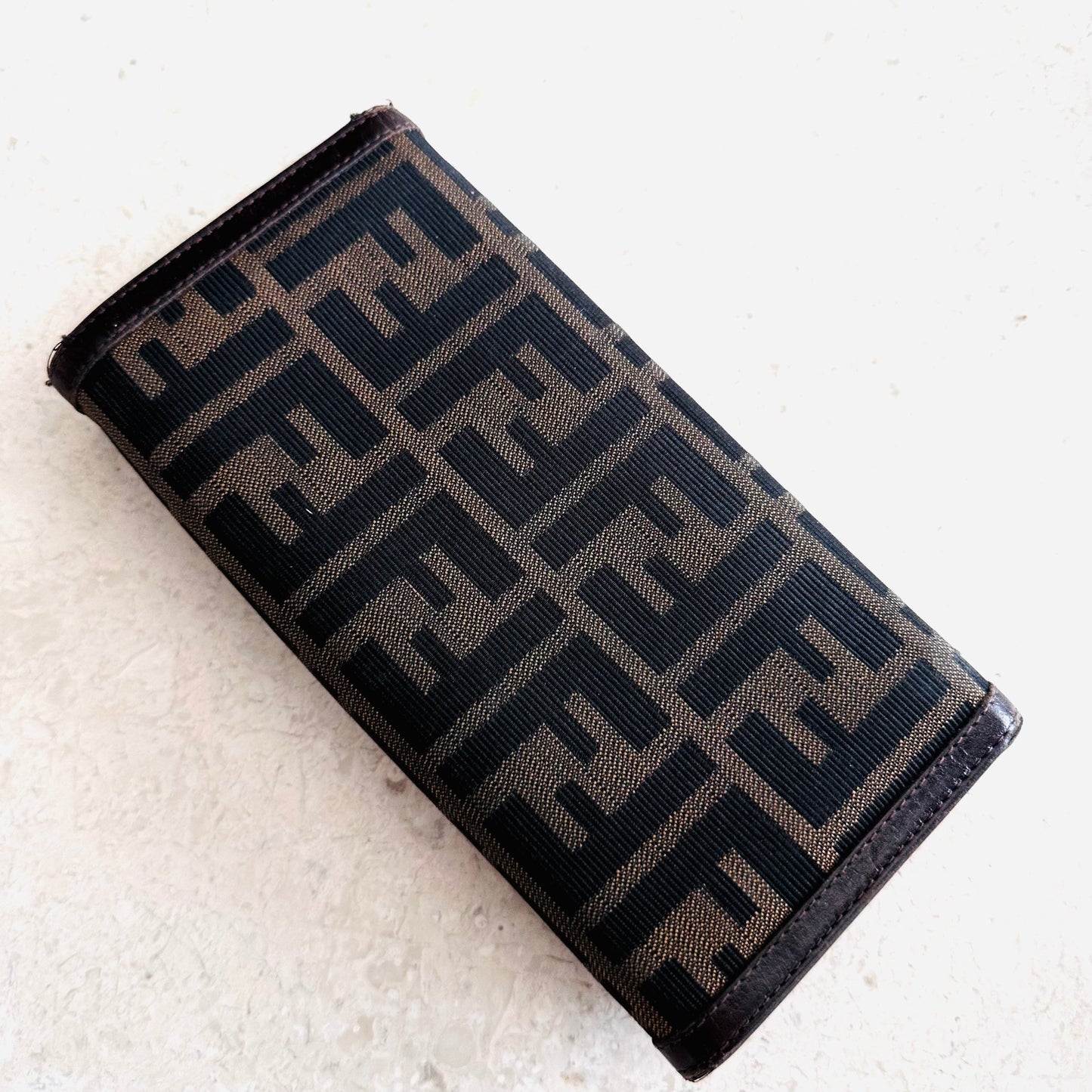 Fendi Dark Brown FF Zucca Zucchino Continental Monogram Logo Flap Long Wallet