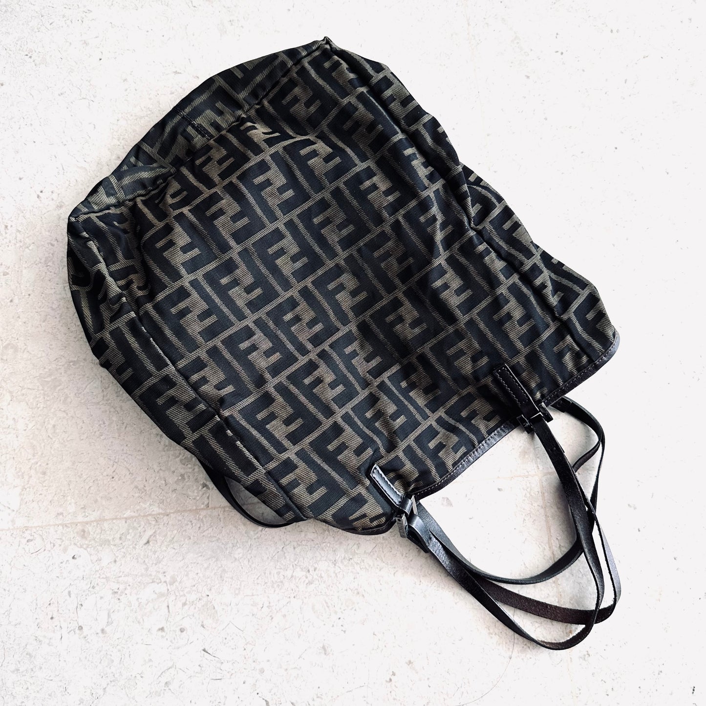 Fendi Brown FF Monogram Logo Zucca Zucchino Shopper Shoulder Tote Bag With Pouch