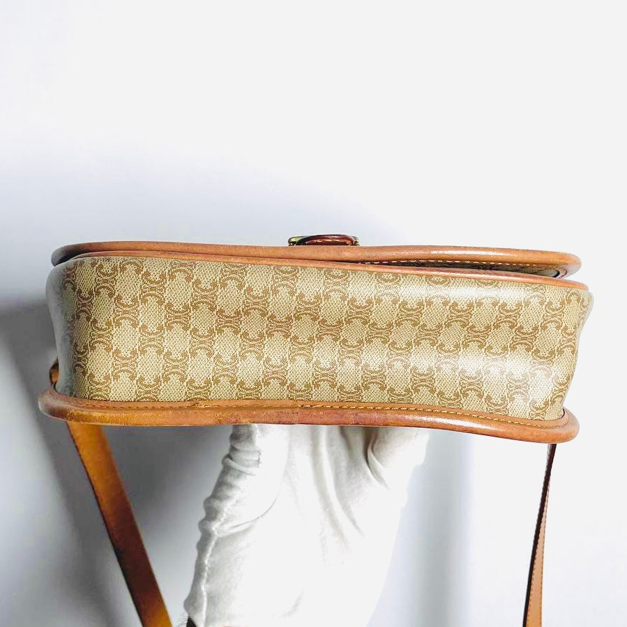 Celine Beige Triomphe Macadam Monogram GHW Logo Full Flap Shoulder Sling Bag