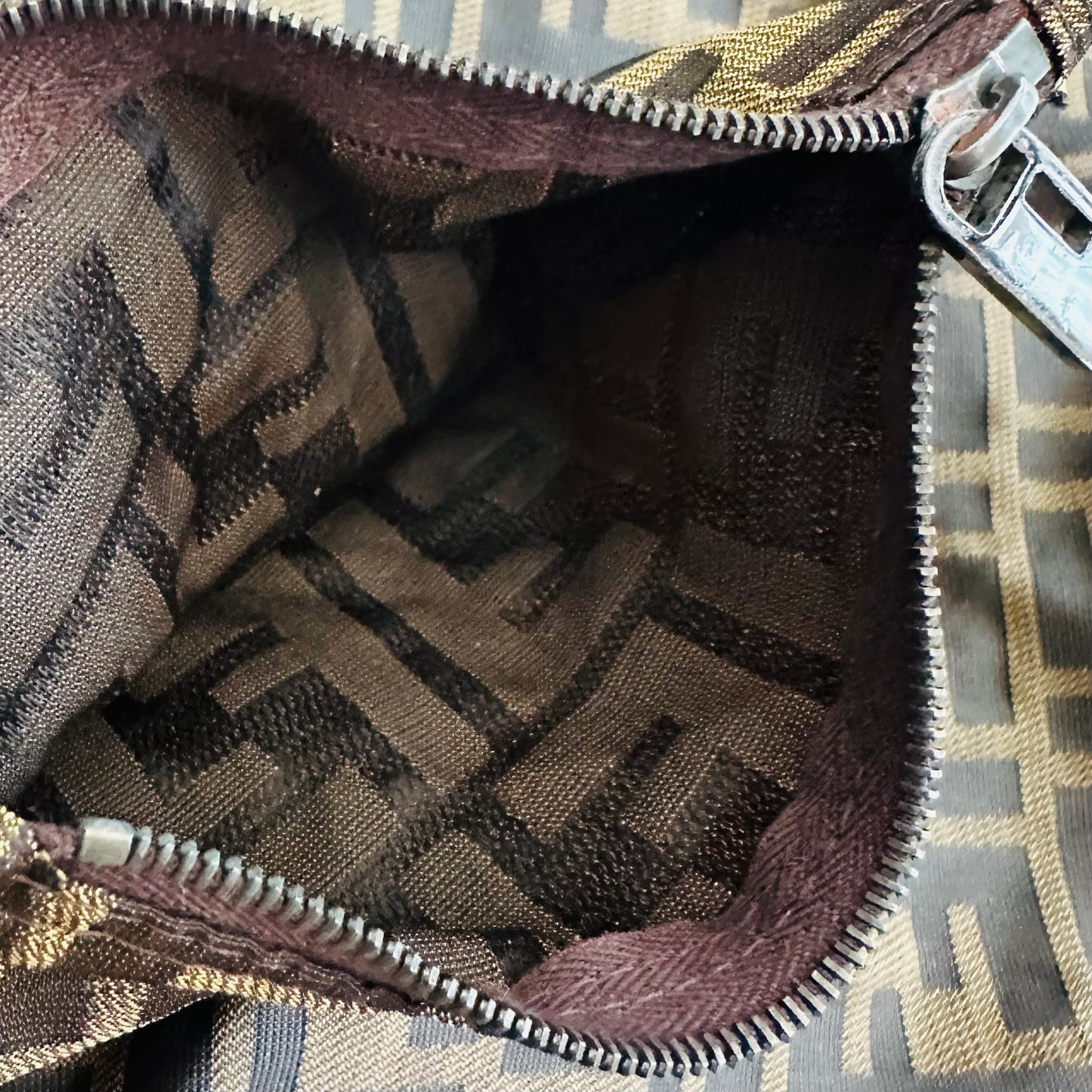 Fendi Brown FF Monogram Logo Zucca Zucchino Shopper Shoulder Tote Bag With Pouch