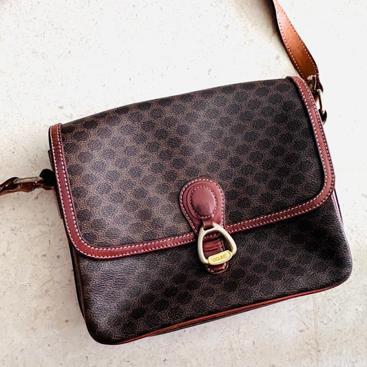 Celine Triomphe Macadam Monogram Logo GHW Vintage Flap Shoulder Sling Bag