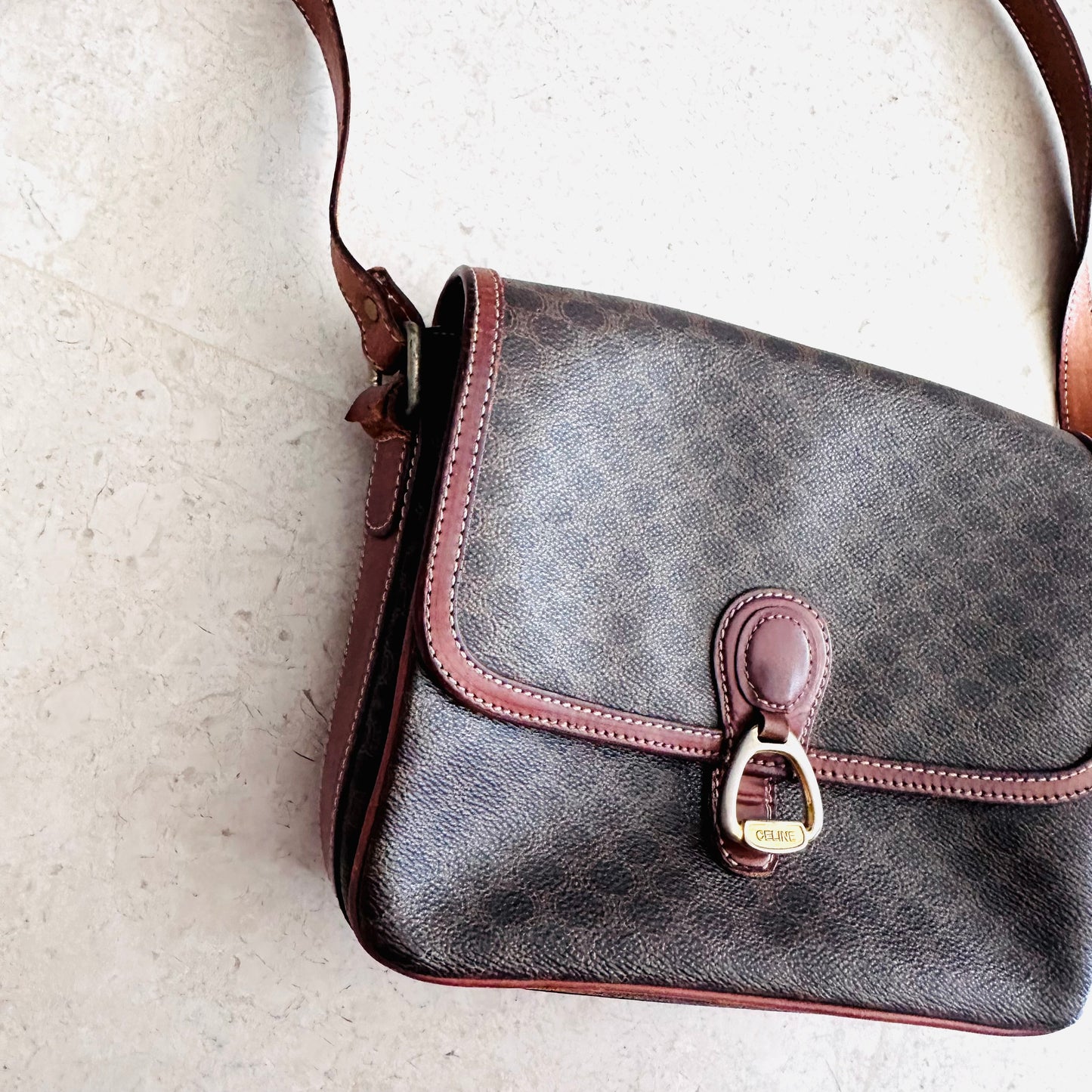 Celine Triomphe Macadam Monogram Logo GHW Vintage Flap Shoulder Sling Bag