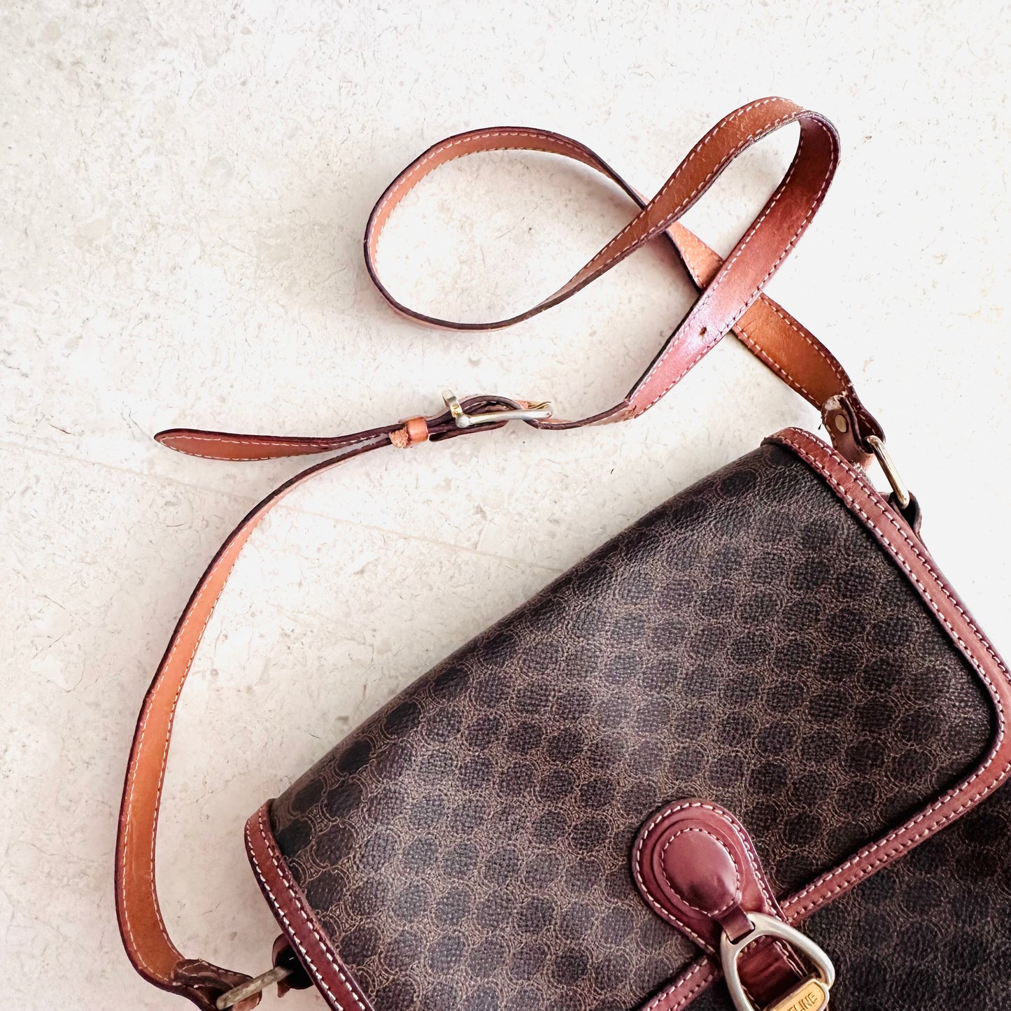 Celine Triomphe Macadam Monogram Logo GHW Vintage Flap Shoulder Sling Bag