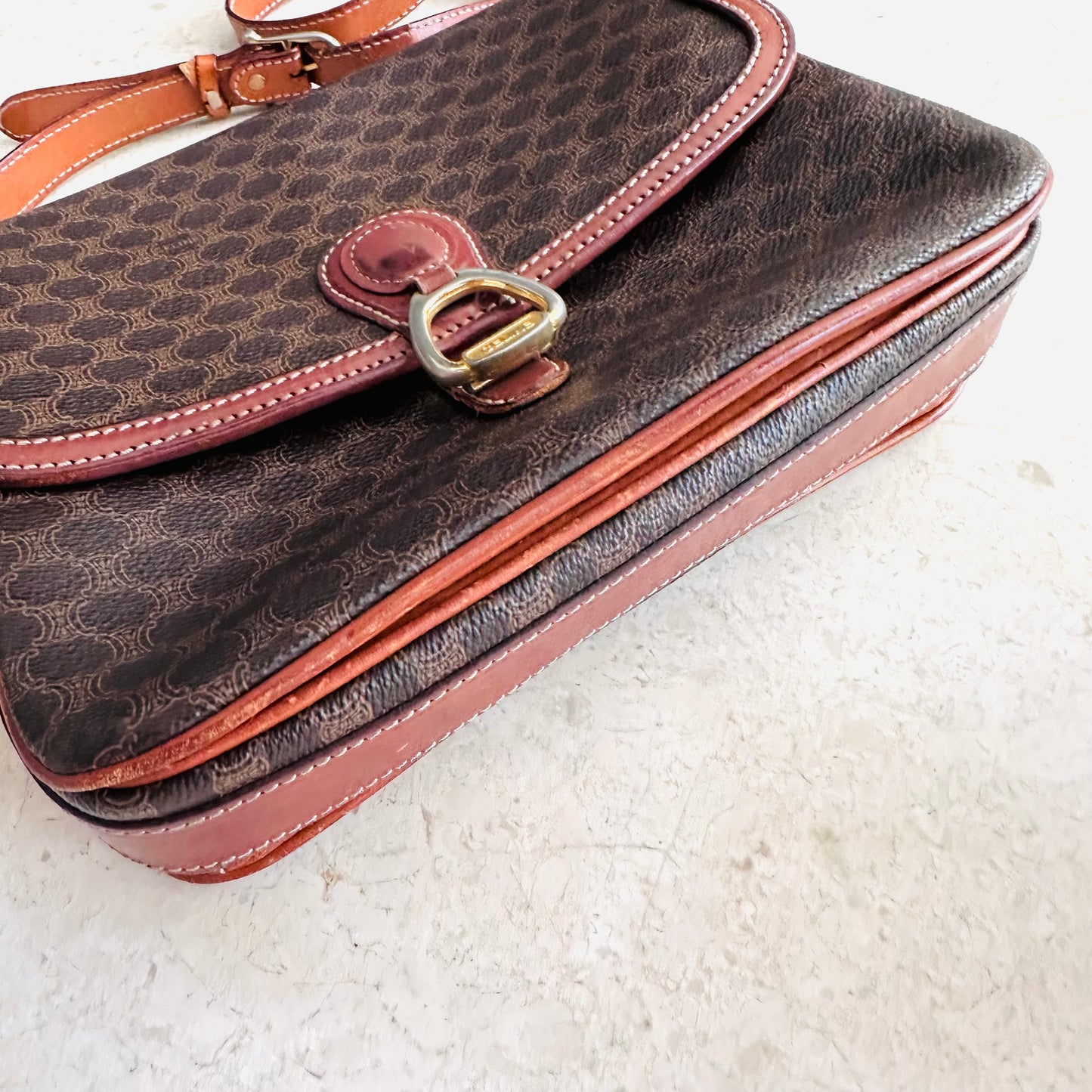 Celine Triomphe Macadam Monogram Logo GHW Vintage Flap Shoulder Sling Bag
