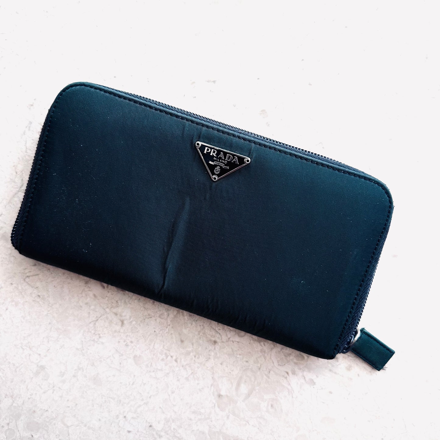 Prada Dark Green Tessuto Nylon Long Zippy Zip Around Wallet