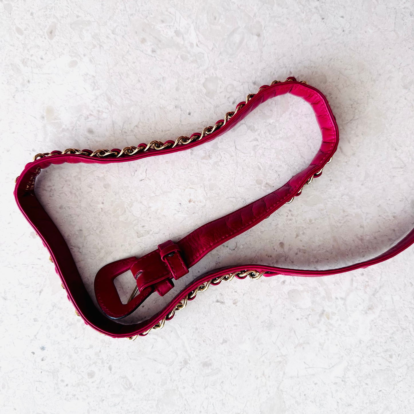 Chanel Signature Cherry Red GHW Chain Smooth Leather Iconic 30MM belt