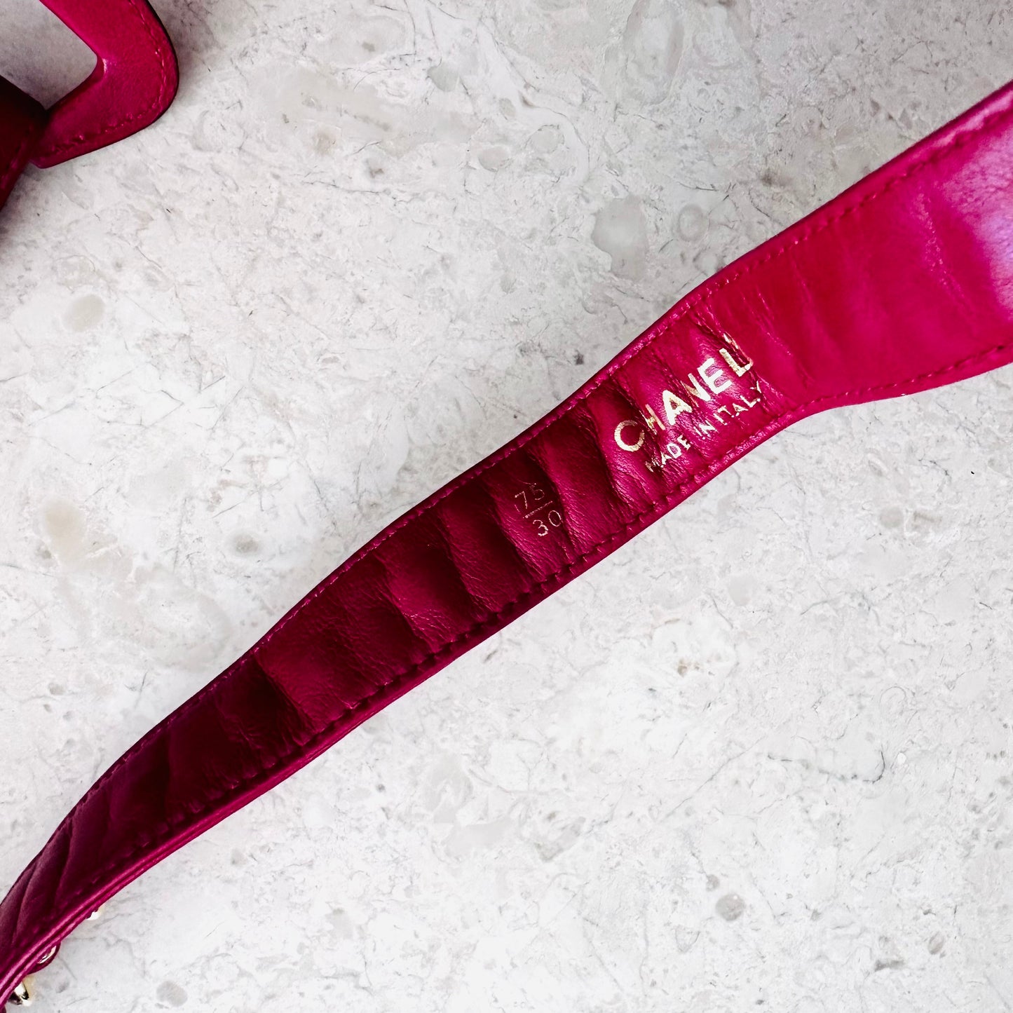Chanel Signature Cherry Red GHW Chain Smooth Leather Iconic 30MM belt