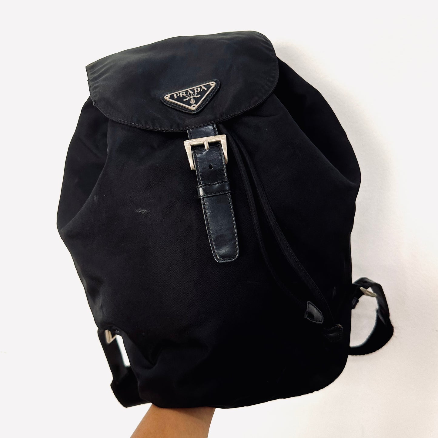 Prada Black Monogram Logo Tessuto Classic Nylon & Leather Backpack Bag