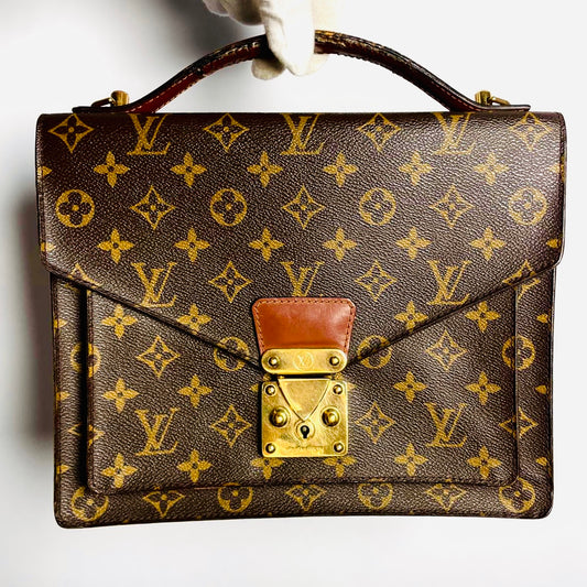 Louis Vuitton LV Monceau 28 Monogram Logo GHW Vintage Top Handle Flap Bag