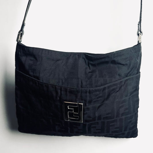 Fendi Zucca FF Monogram Logo Black Shoulder Sling Bag
