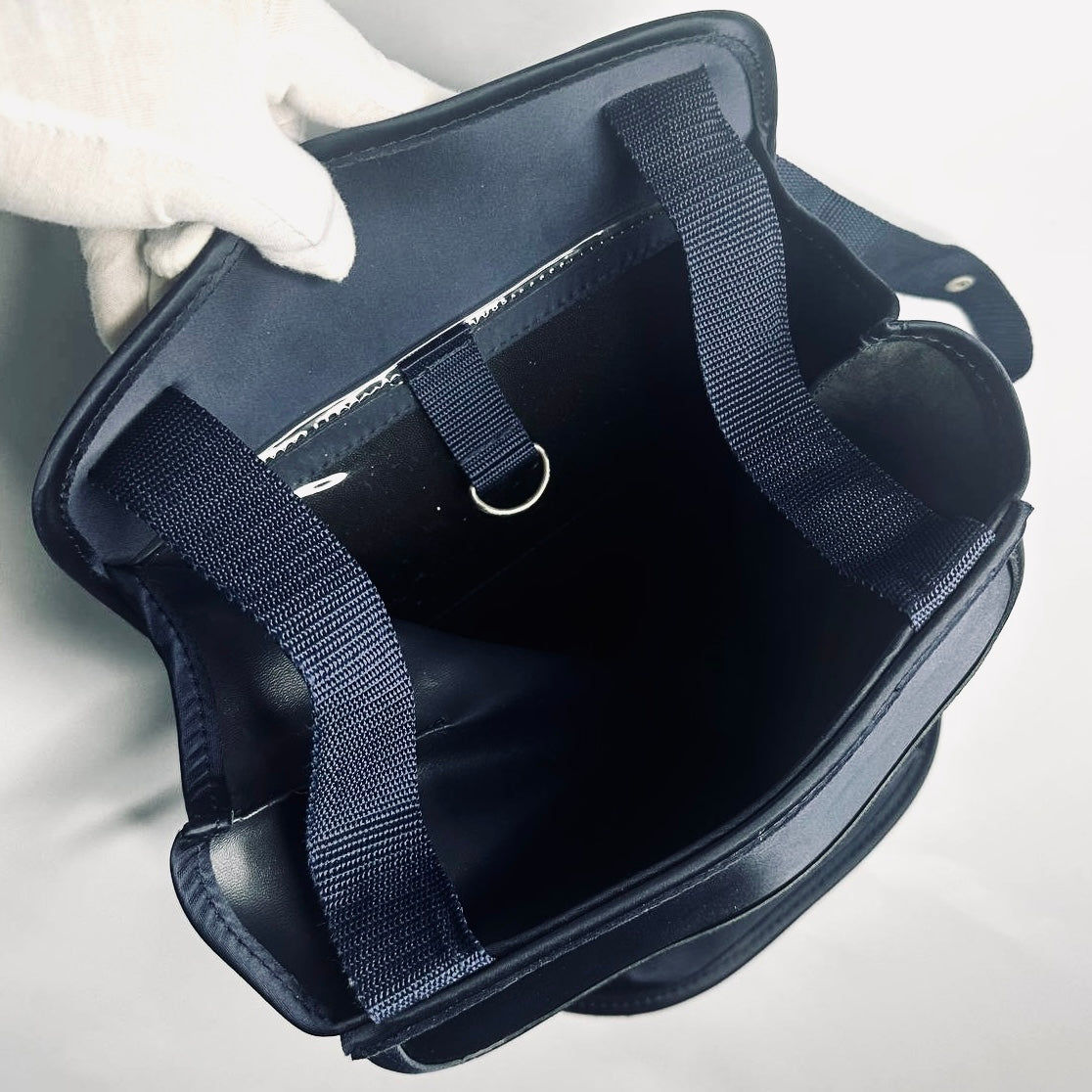 Hermes Navy Blue Voyage Sherpa Limited Edition Monogram Logo Drawstring Backpack Bag
