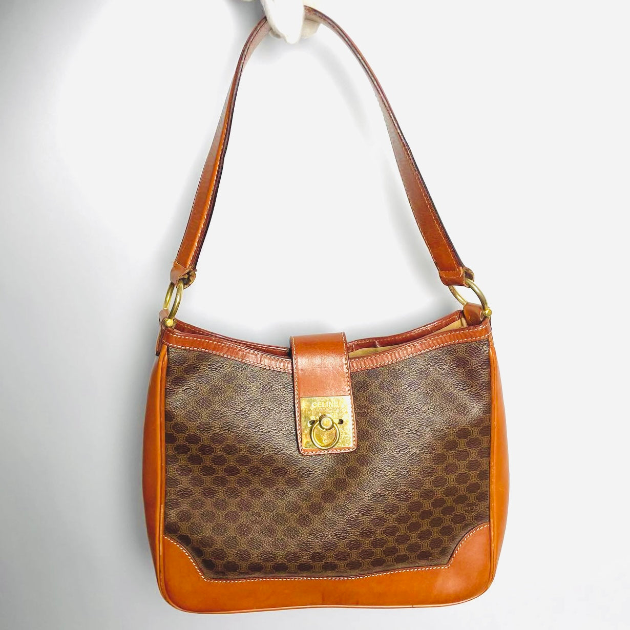 Celine Triomphe Macadam Monogram Logo GHW Vintage Hobo Flap Shoulder Bag