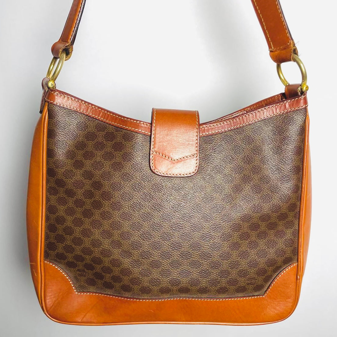 Celine Triomphe Macadam Monogram Logo GHW Vintage Hobo Flap Shoulder Bag