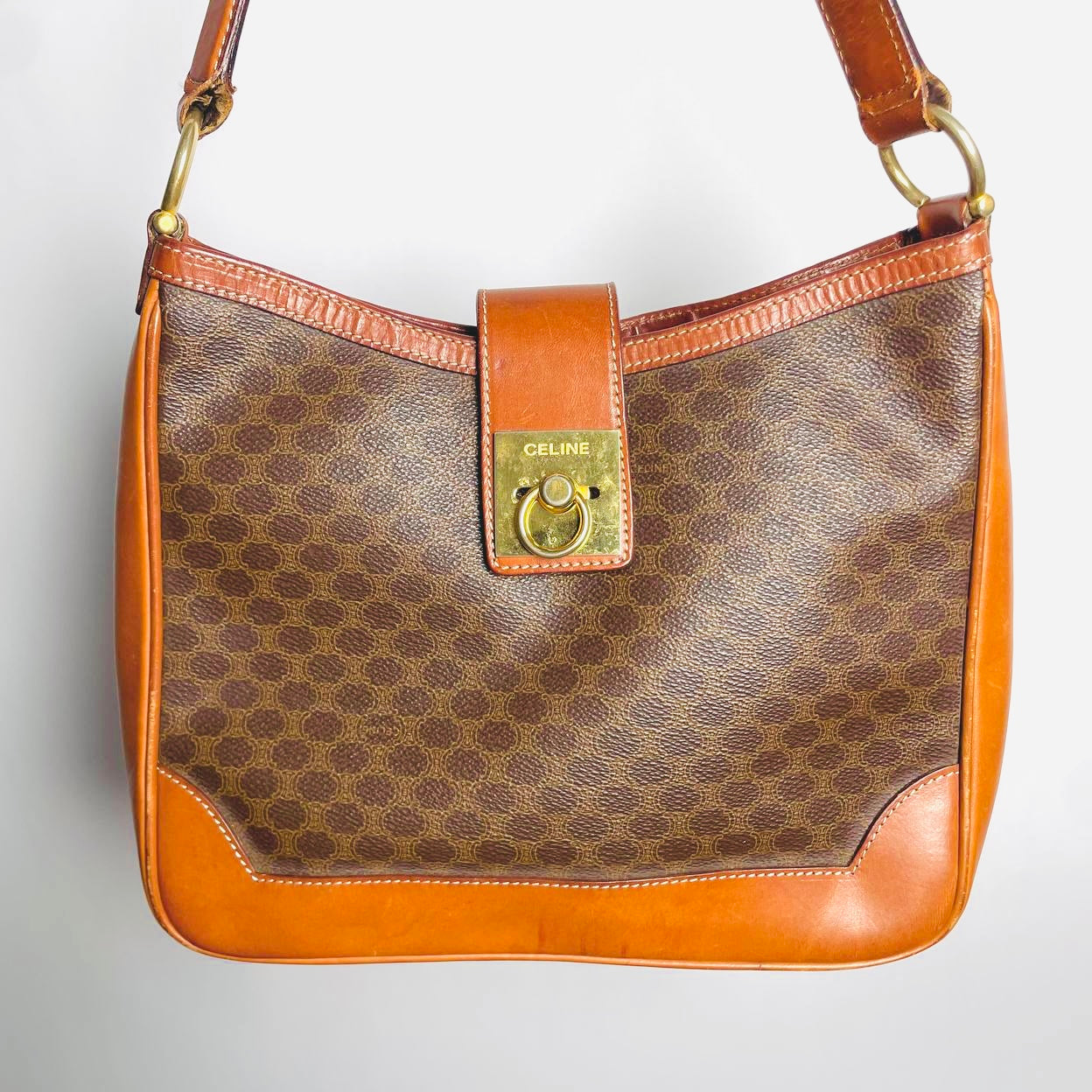 Celine Triomphe Macadam Monogram Logo GHW Vintage Hobo Flap Shoulder Bag