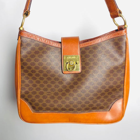 Celine Triomphe Macadam Monogram Logo GHW Vintage Hobo Flap Shoulder Bag