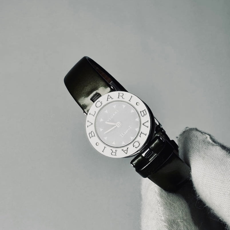 Bvlgari Bulgari B Zero Bzero Black Round Dial Stainless Steel 22MM Quartz Olive Leather Strap Watch