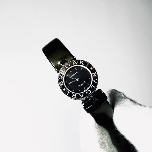 Bvlgari Bulgari B Zero Bzero Black Round Dial Stainless Steel 22MM Quartz Olive Leather Strap Watch