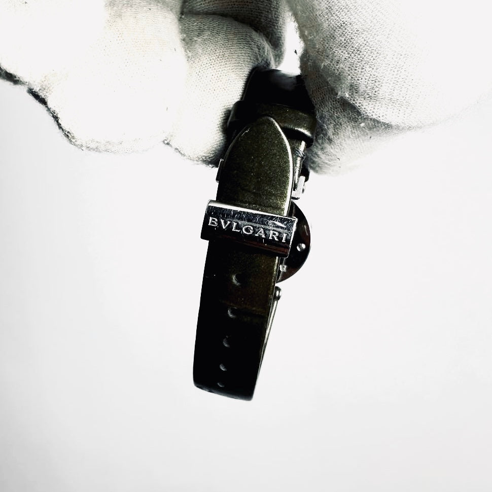 Bvlgari Bulgari B Zero Bzero Black Round Dial Stainless Steel 22MM Quartz Olive Leather Strap Watch