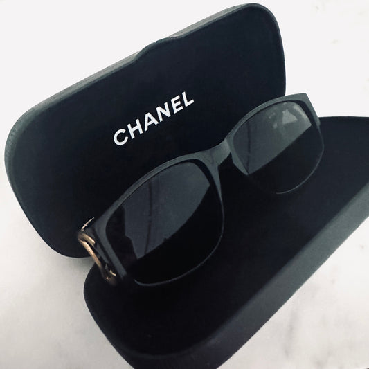 Chanel Black GHW Giant CC Logo Aviator Sunglasses
