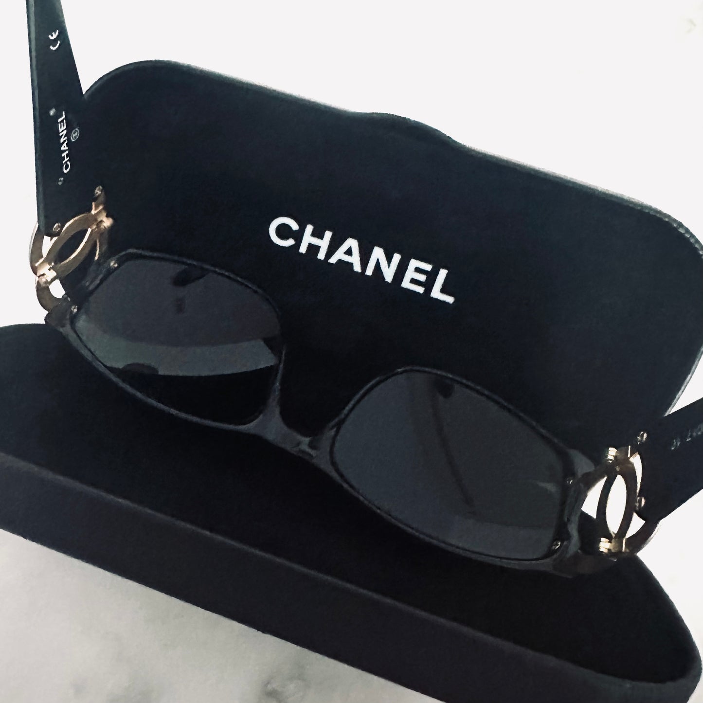 Chanel Black GHW Giant CC Logo Aviator Sunglasses