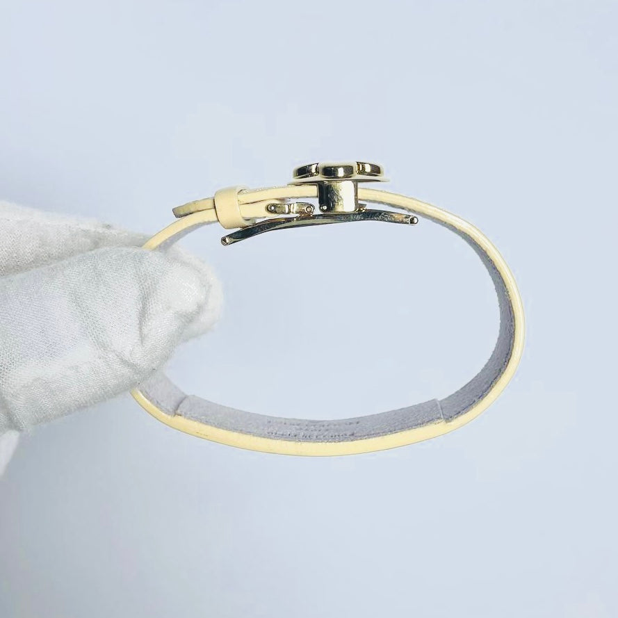 Louis Vuitton LV Wish Cream Beige Fleur Good Luck Monogram Logo GHW Leather Bracelet