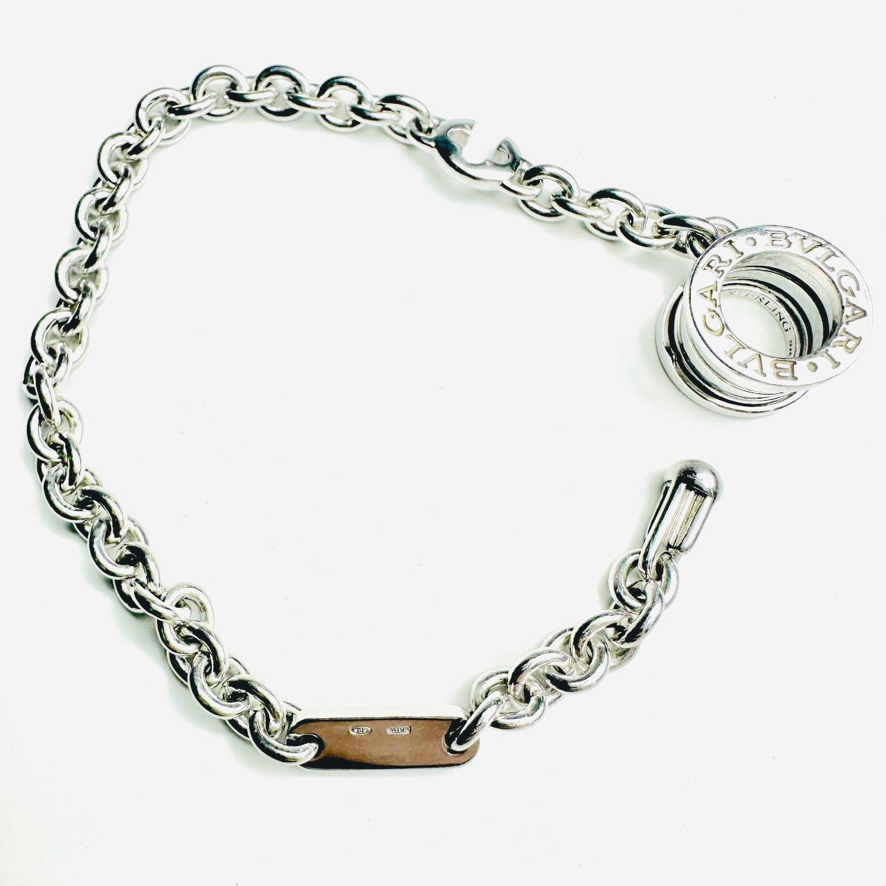 Bvlgari Bulgari B Zero Bzero 925 Sterling Silver Chain Charm Pendant Bracelet