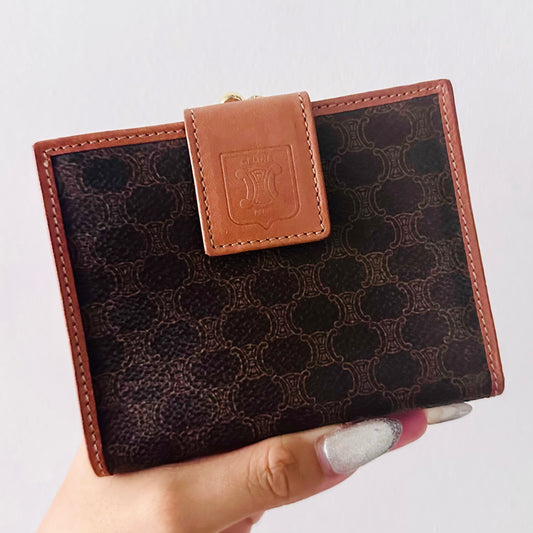 Celine Triomphe Macadam Monogram Logo GHW Flap Compact Bifold Wallet