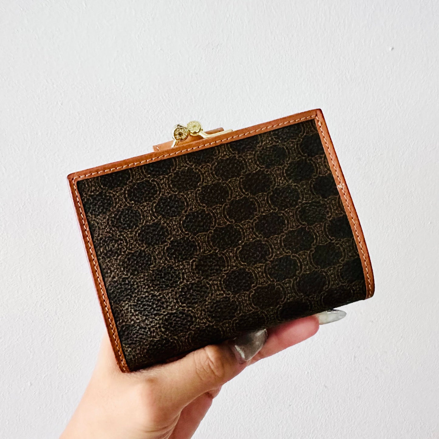 Celine Triomphe Macadam Monogram Logo GHW Flap Compact Bifold Wallet