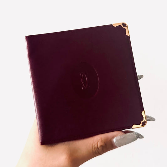 Cartier Must / Mast de Cartier Maroon Burgundy GHW Smooth Leather Bifold Compact Wallet