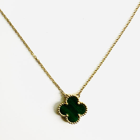 Van Cleef & Arpels VCA Vintage Alhambra Motif MOP Malachite Green 18K Yellow Gold YG Monogram Logo Chain Necklace