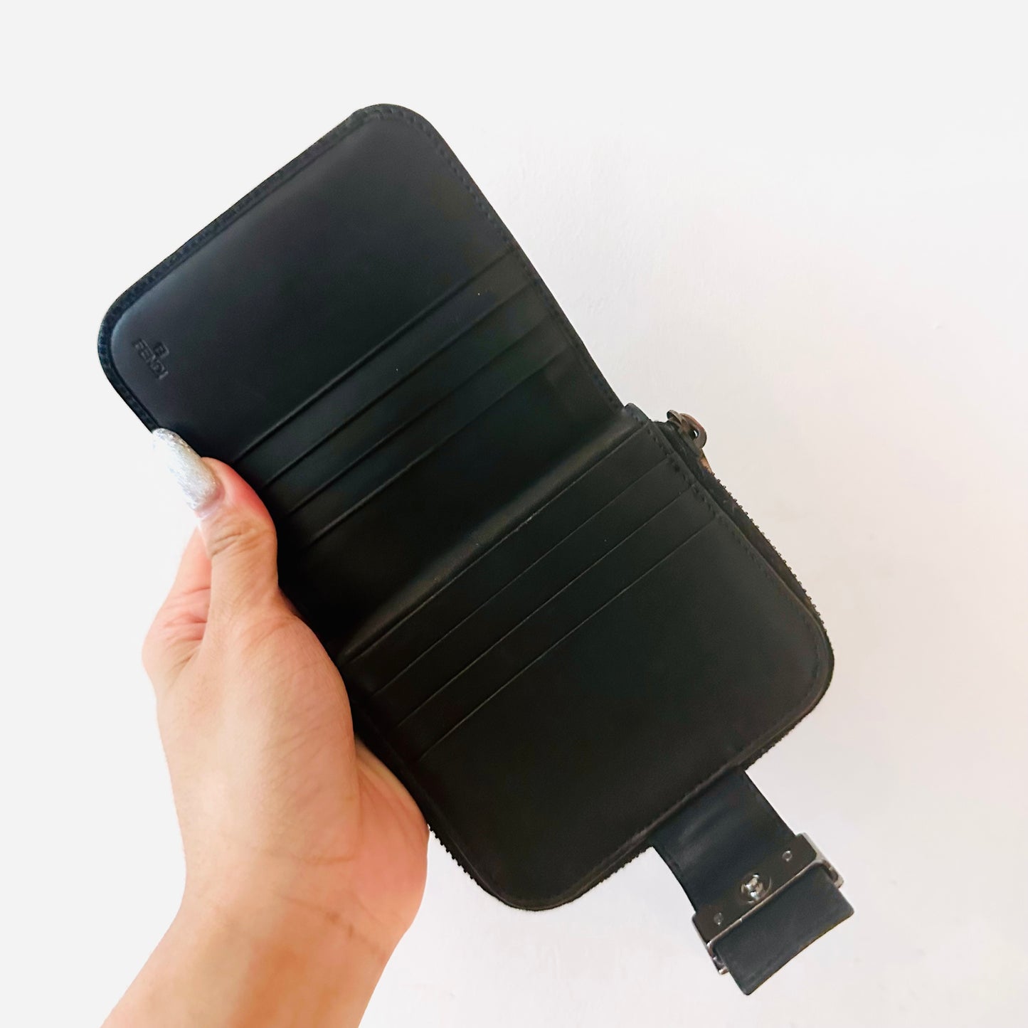 Fendi Black / Brown FF Zucchino Monogram Logo Flap Compact Bifold Wallet