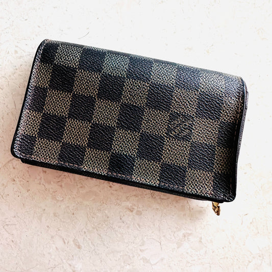 Louis Vuitton LV Damier Ebene DE Monogram Logo GHW Compact Wallet