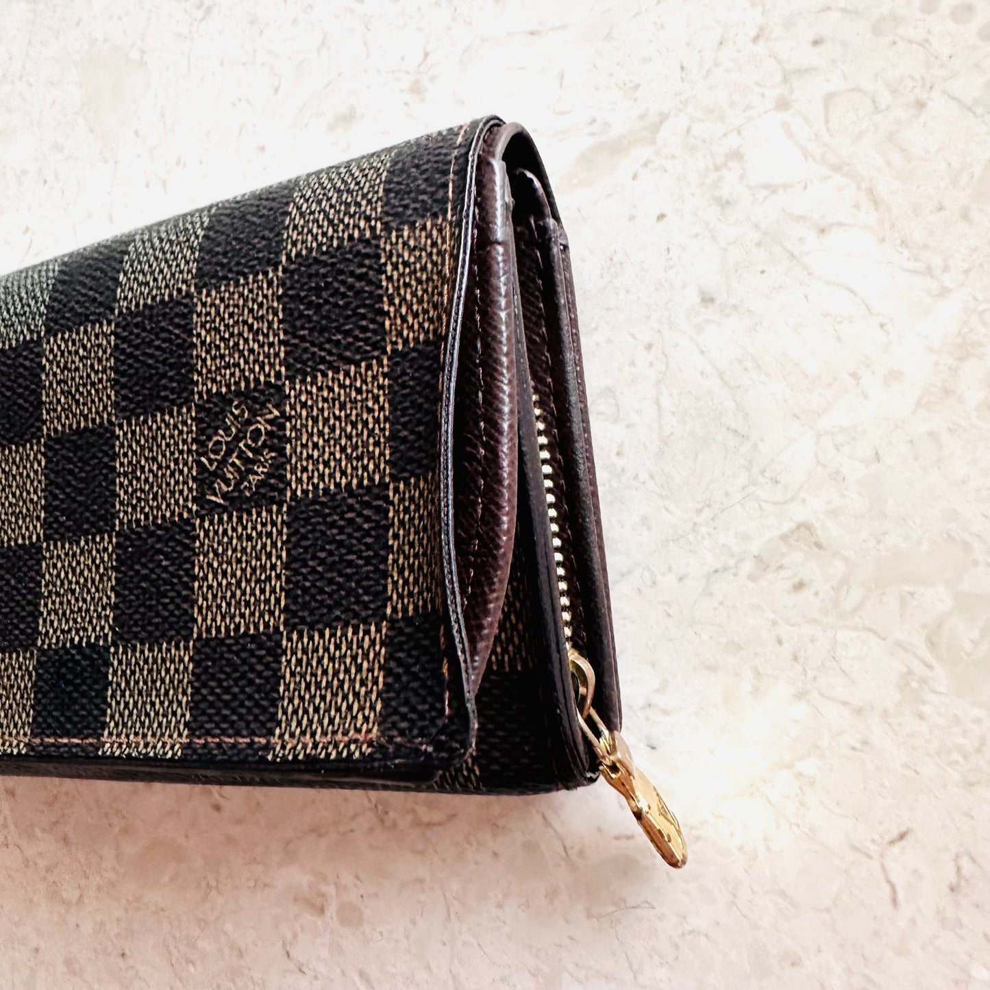 Louis Vuitton LV Damier Ebene DE Monogram Logo GHW Compact Wallet