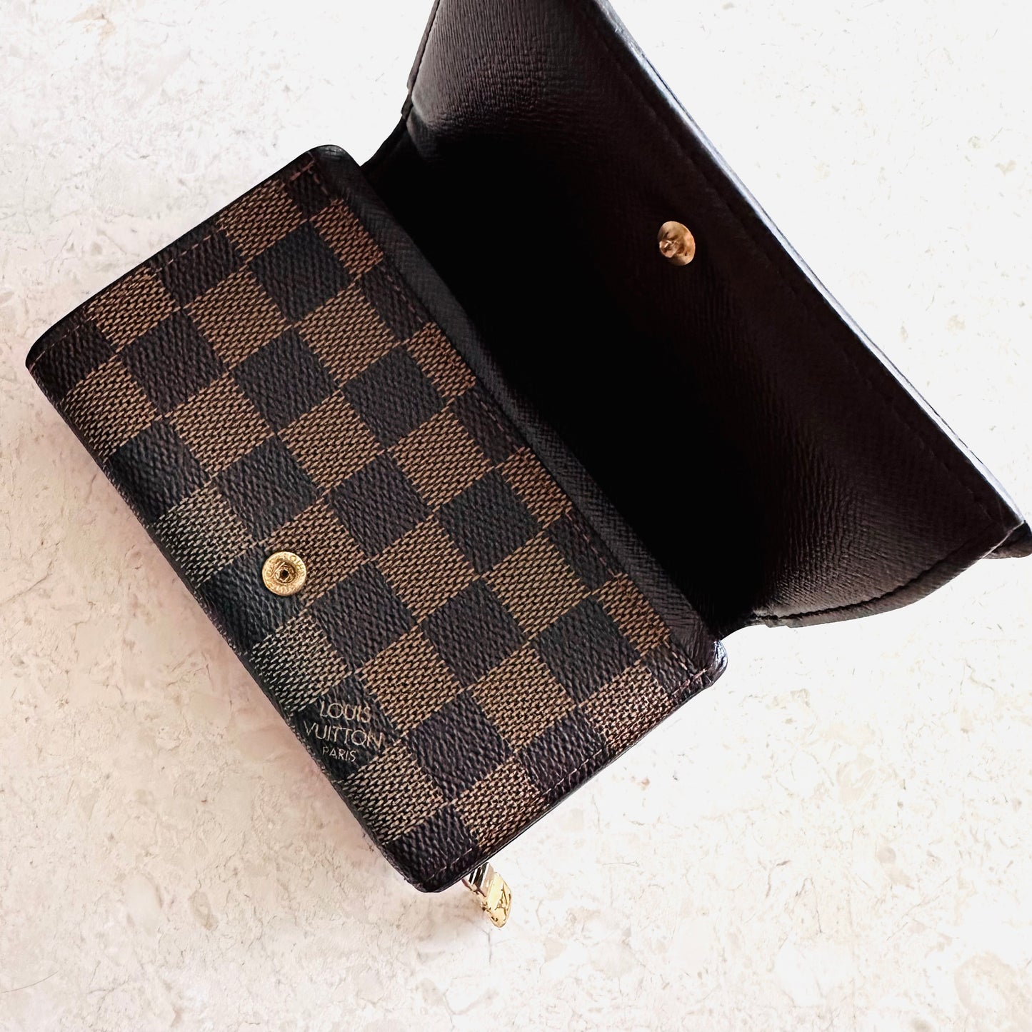 Louis Vuitton LV Damier Ebene DE Monogram Logo GHW Compact Wallet